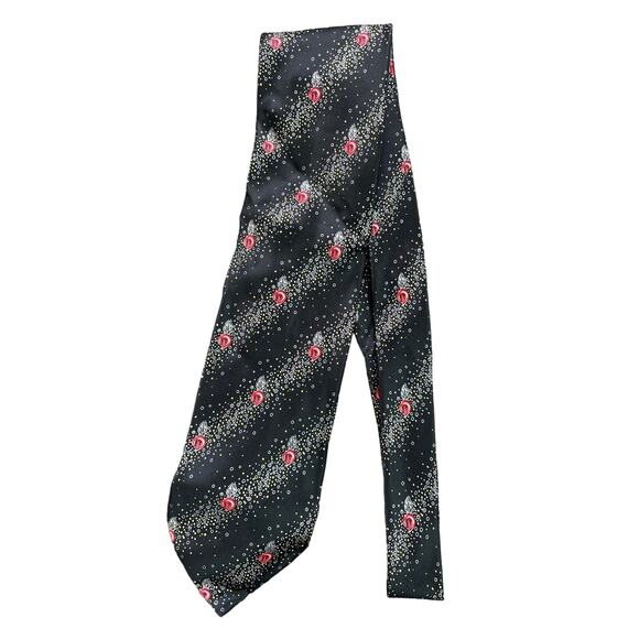 Brioni Italian 100% Seta Silk Circle Pattern Tie Black Red - Picture 1 of 5